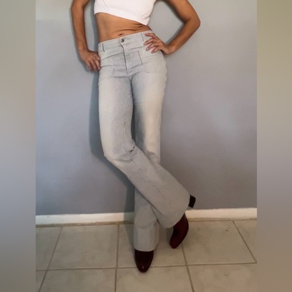 RARE Seafarer Circe High Waisted Blue Pinstripe Stretch Vintage Dungaree 27 - Picture 2 of 16